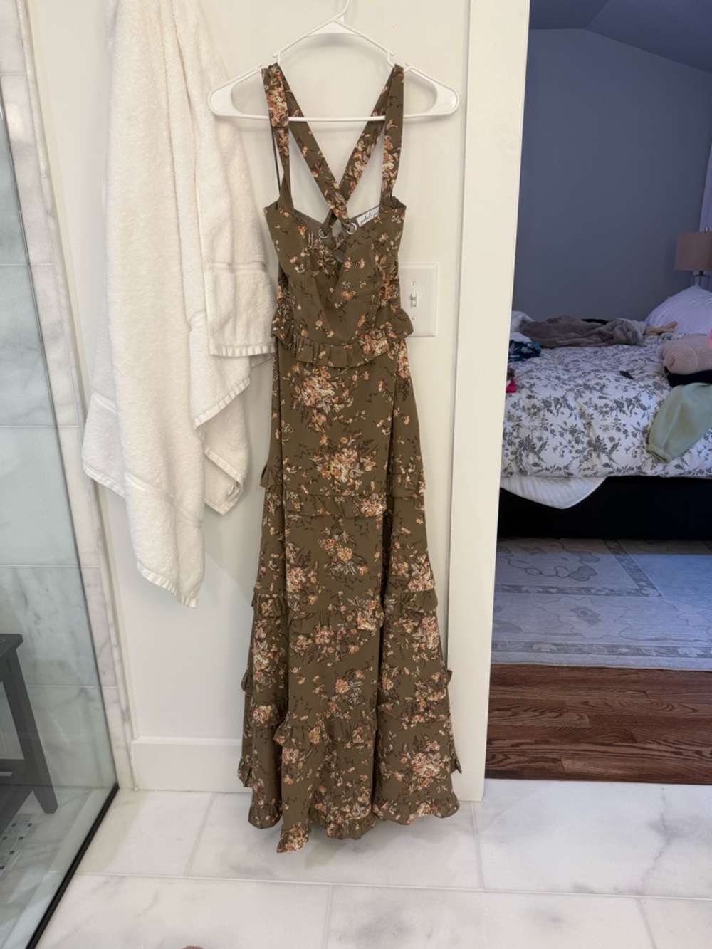 Petal & Pup Olive Floral Ruffled Maxi Dress Size XS - Picture 3 of 8